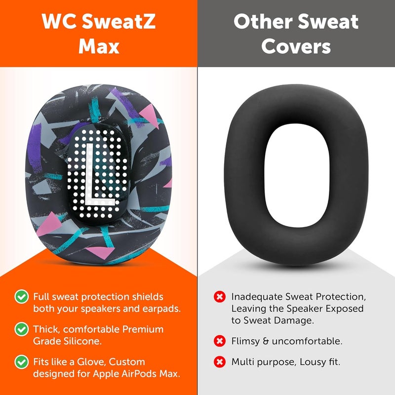 WC SweatZ Max - Patented Protective Earpad Covers for Airpods Max Made by Wicked Cushions | Sweatproof & Easily Washable | Full Earpad Sweat Protection | 90's Black - Image 3